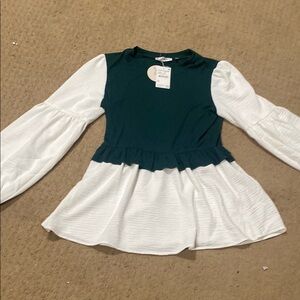 Green and White Long Sleeve Dress